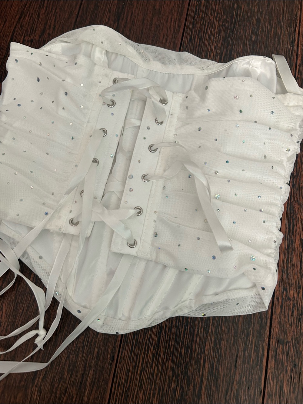 White Rhinestone Lace-Up Corset Top